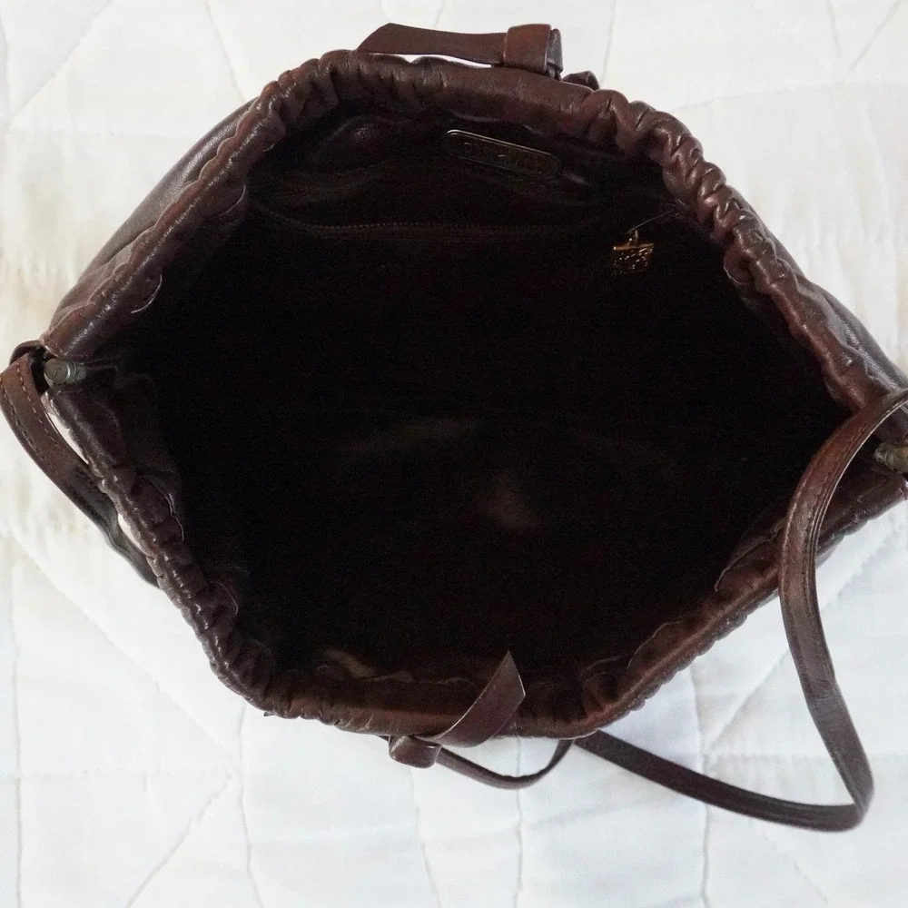 VTG Anne Klein for Calderon Burgundy Brown Leather Gathered Clutch Crossbody Bag